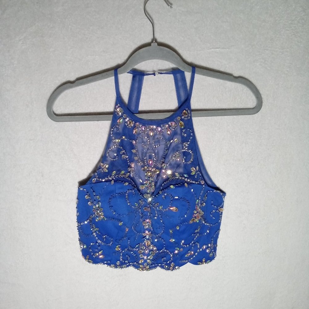 Blondie Nites by Stacy Sklar Blue Sequin Halter Top